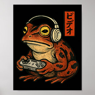 Japanese Gamer Frog Art Men Women Boys Funny Vinta Poster