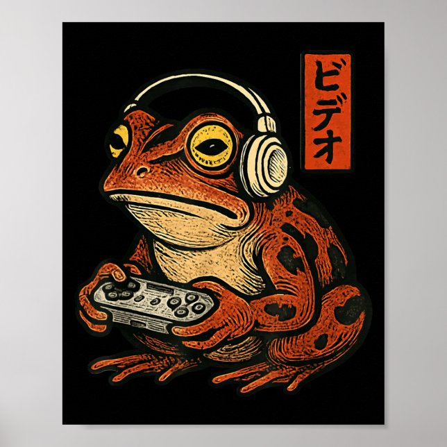Japanese Gamer Frog Art Men Women Boys Funny Vinta Poster (Front)