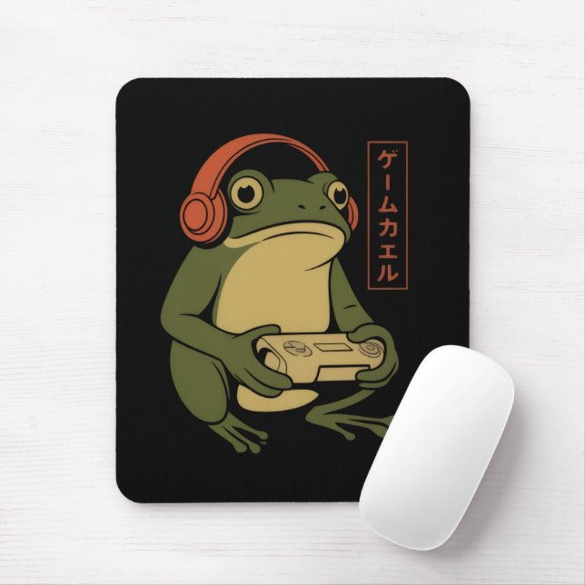 Japanese Gamer Frog Funny Vintage Gaming  Mouse Mat (With Mouse)