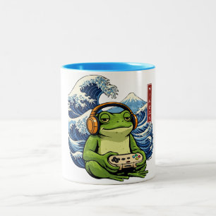 Japanese Gamer Frog — Vintage Japanese Gaming Frog Two-Tone Coffee Mug