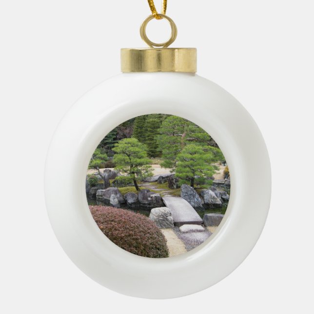 Japanese Garden 日本庭園 Ceramic Ball Christmas Ornament (Front)