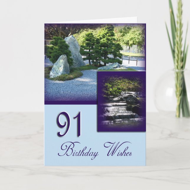 Japanese Garden 91st Birthday Wishes Greeting Card (Front)