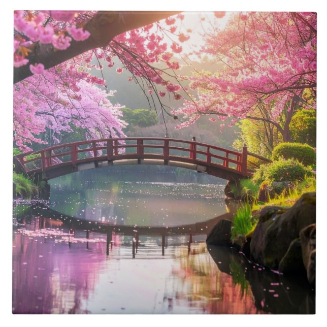 Japanese Garden, Cherry Blossom Season. Tile (Front)