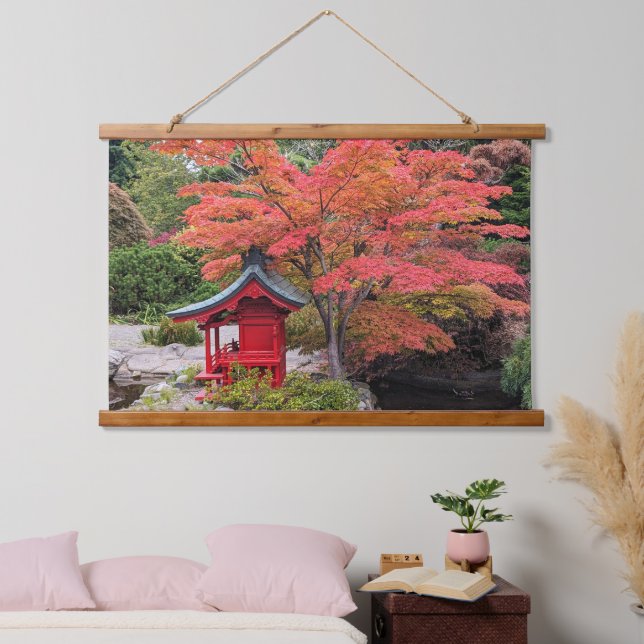 Japanese Garden Colourful Autumn Leaves Hanging Tapestry (Bedroom)
