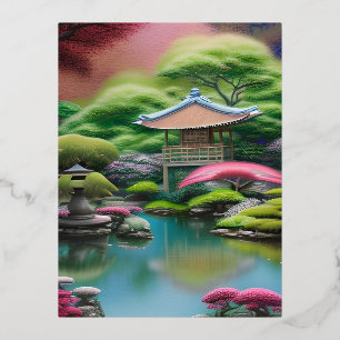 Japanese Garden Foil Holiday Postcard