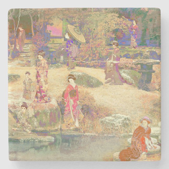 Japanese Garden II / Washed Ed Stone Postcards Coaster (Front)