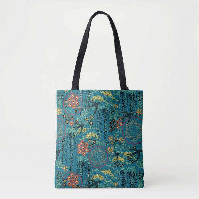 Japanese Garden in Teal Tote Bag (Front)