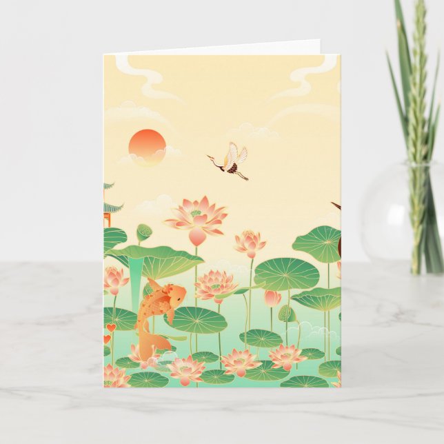 Japanese Garden Koi Pond and Waterlilies Art Card (Front)