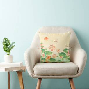 Japanese Garden Koi Pond and Waterlilies Art Cushion