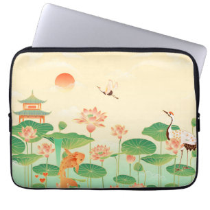 Japanese Garden Koi Pond and Waterlilies Art Laptop Sleeve
