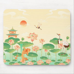 Japanese Garden Koi Pond and Waterlilies Art Mouse Mat