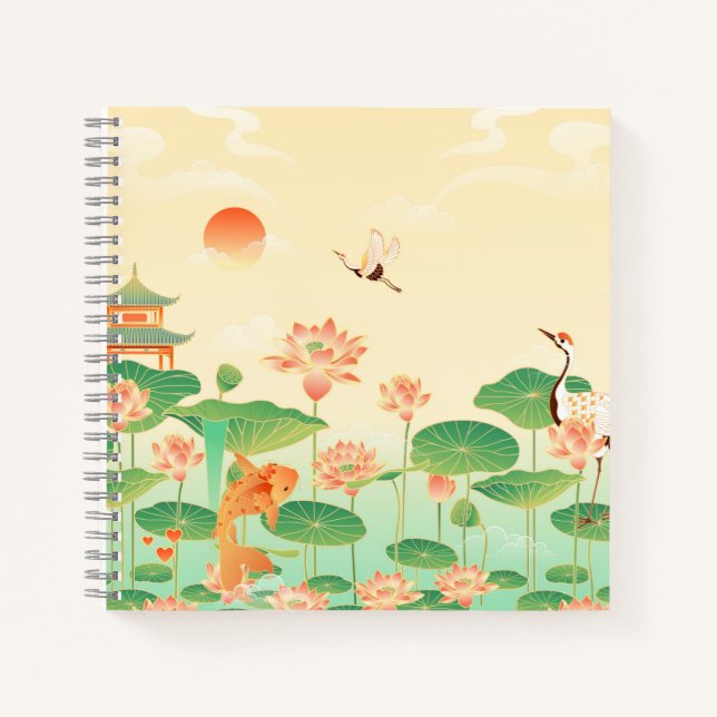 Japanese Garden Koi Pond and Waterlilies Art Notebook (Front)