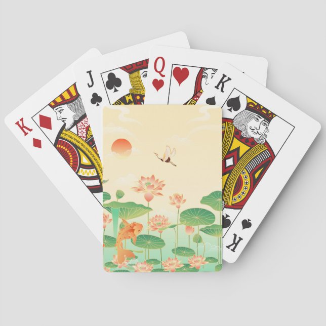 Japanese Garden Koi Pond and Waterlilies Art Playing Cards (Back)