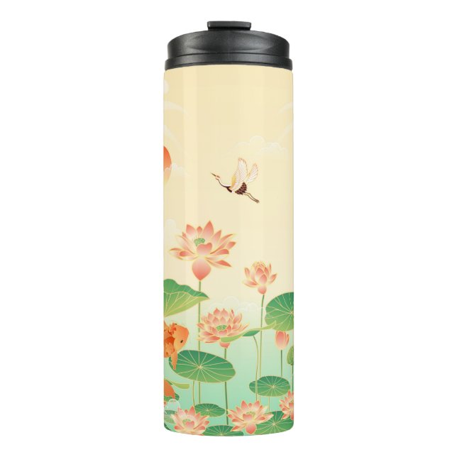 Japanese Garden Koi Pond and Waterlilies Art Thermal Tumbler (Front)