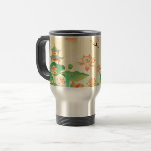 Japanese Garden Koi Pond and Waterlilies Art Travel Mug