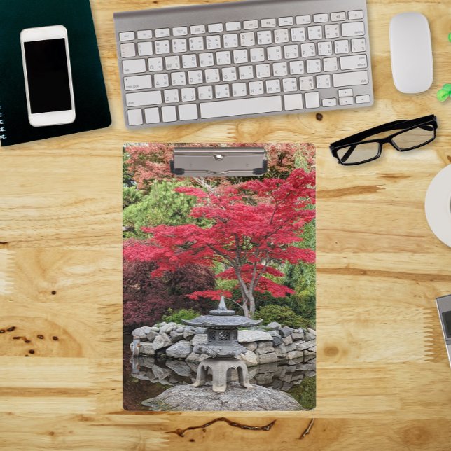 Japanese Garden Lantern and Red Maple Leaves Clipboard (In Situ)