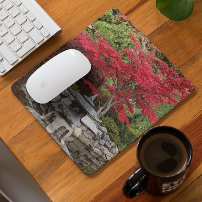 Japanese Garden Pond Lantern and Red Leaves Photo Mouse Mat (In Situ)