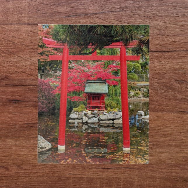 Japanese Garden Pond Red Torii Gate Jigsaw Puzzle (In Situ)