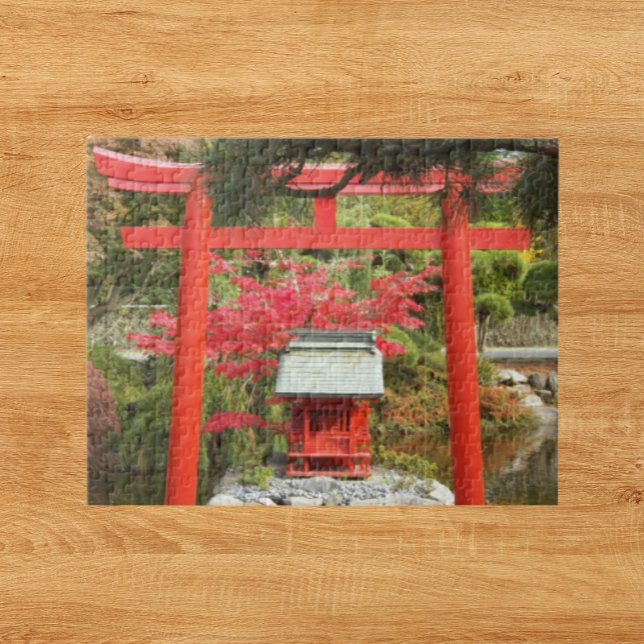 Japanese Garden Red Torii Gate and Shrine Jigsaw Puzzle (In Situ)