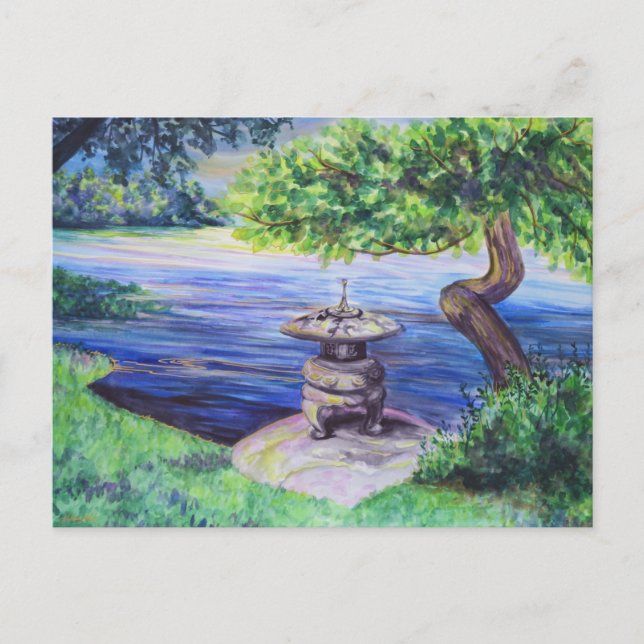 Japanese Garden Watercolor Lanscape Art Postcard (Front)