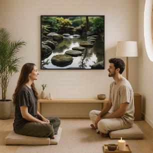 Japanese Garden with Stones, Water and Plants Poster