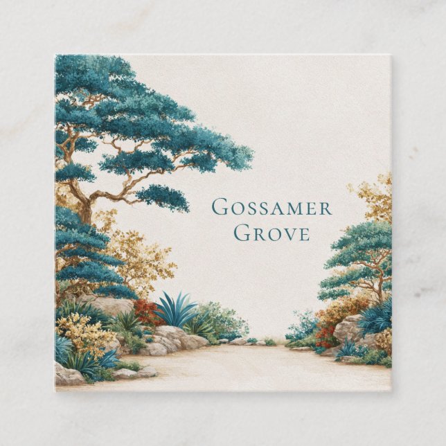 Japanese Garden Zen Landscape Square Business Card (Front)