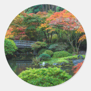 Japanese Gardens In Autumn In Portland, Oregon 3 Classic Round Sticker