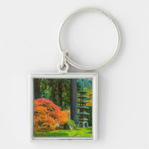 Japanese Gardens In Autumn In Portland, Oregon Key Ring