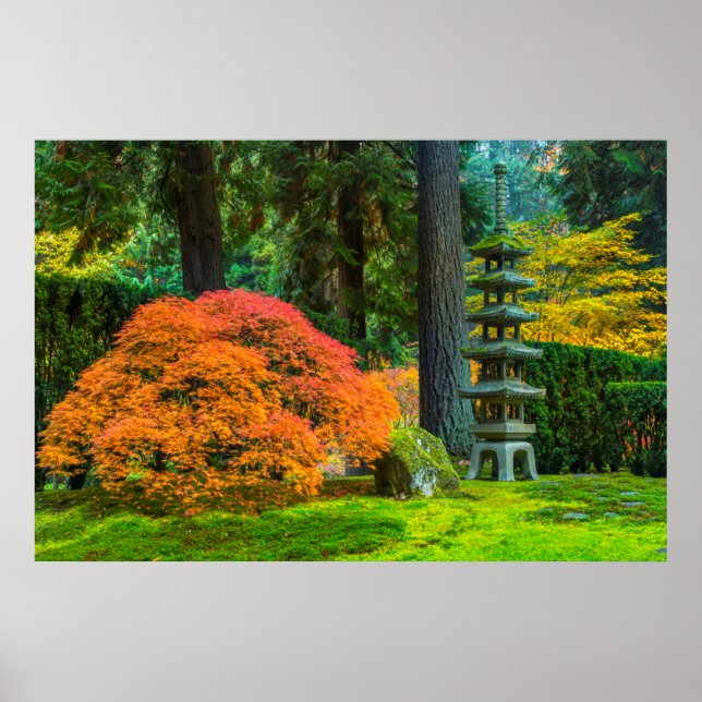 Japanese Gardens In Autumn In Portland, Oregon Poster (Front)
