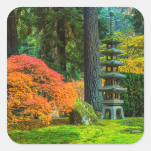 Japanese Gardens In Autumn In Portland, Oregon Square Sticker