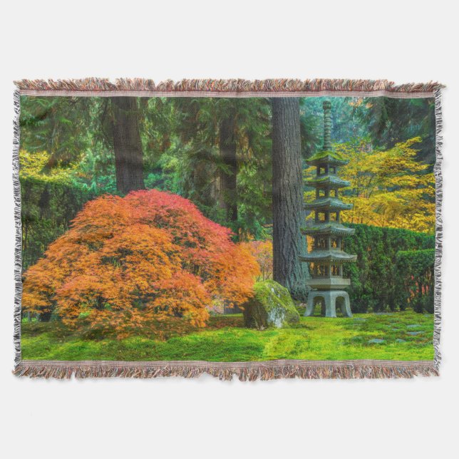 Japanese Gardens In Autumn In Portland, Oregon Throw Blanket (Front)