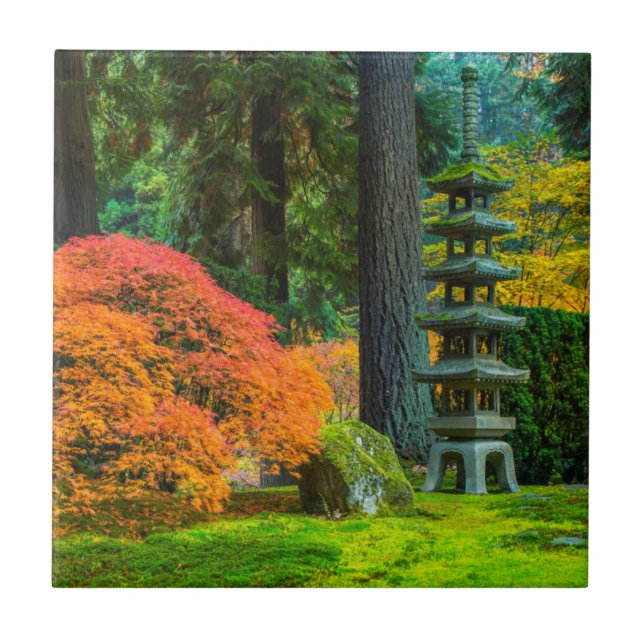 Japanese Gardens In Autumn In Portland, Oregon Tile (Front)