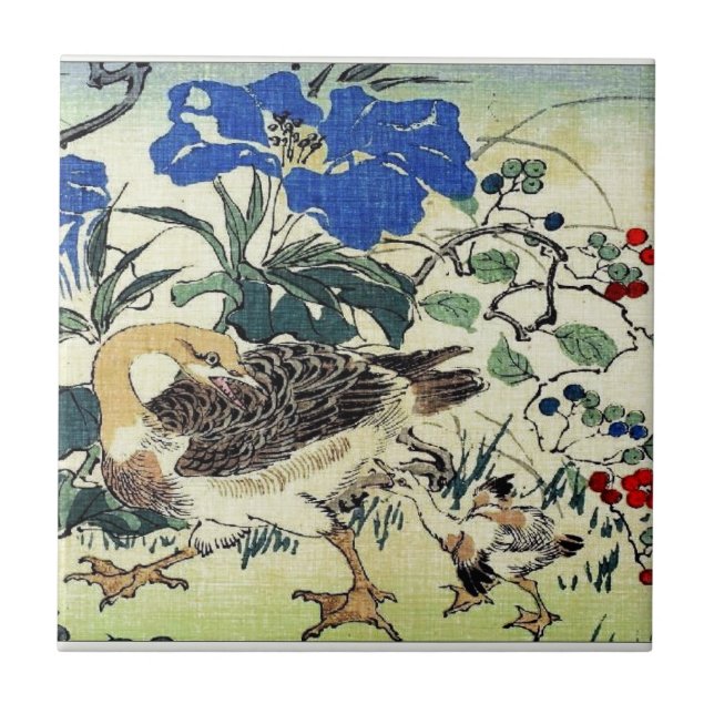 Japanese Geese Woodblock Art Ukiyo-E Vintage Tile (Front)
