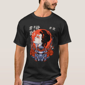 Japanese Geisha And Samurai Art Print Stoic Fighte T-Shirt