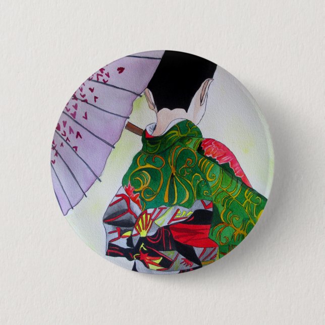 Japanese Geisha art with kimono and umbrella 6 Cm Round Badge (Front)