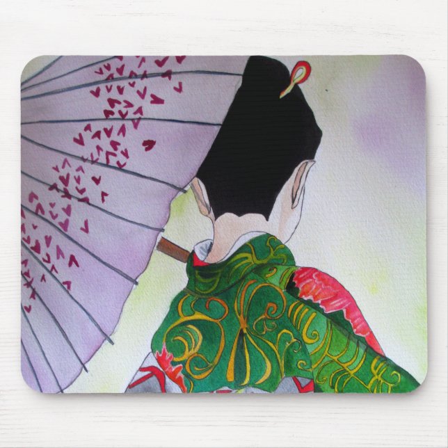 Japanese Geisha art with kimono and umbrella Mouse Mat (Front)