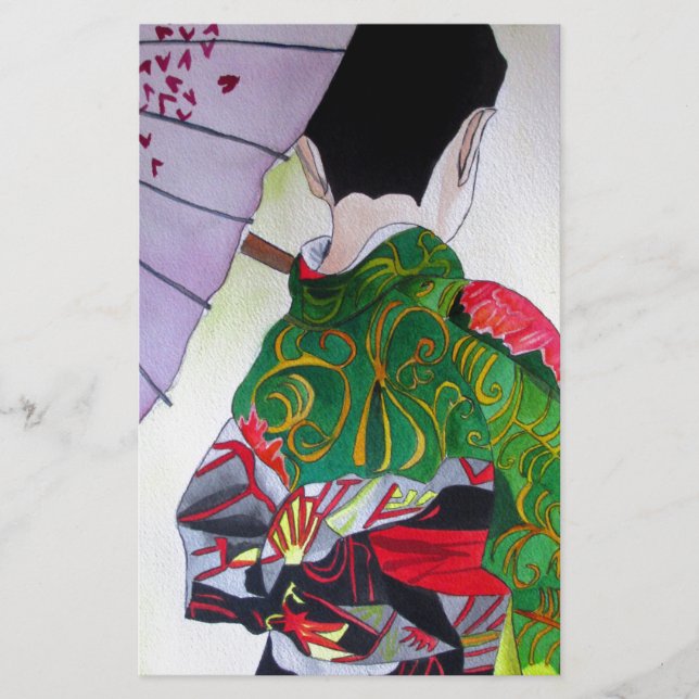 Japanese Geisha art with kimono and umbrella Stationery (Front)