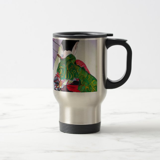 Japanese Geisha art with kimono and umbrella Travel Mug (Right)