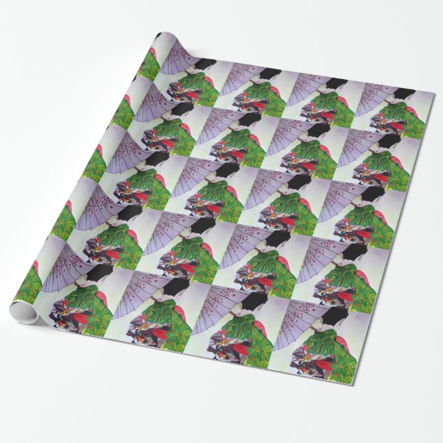 Japanese Geisha art with kimono and umbrella Wrapping Paper (Unrolled)