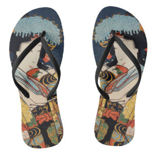 Japanese Geisha Asian Trendy Vintage Art Colourful Flip Flops