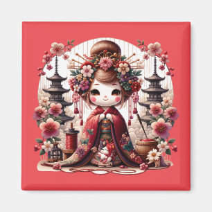 Japanese Geisha Cute Scene Magnet