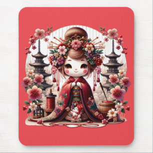 Japanese Geisha Cute Scene Mouse Mat