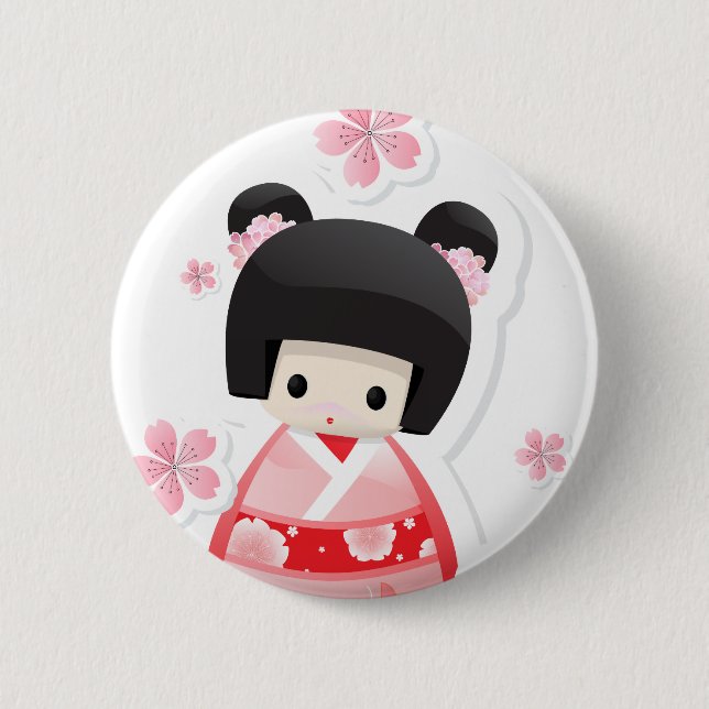 Japanese Geisha Doll - buns series button (Front)