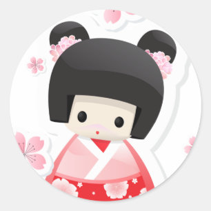 Japanese Geisha Doll - buns series Classic Round Sticker