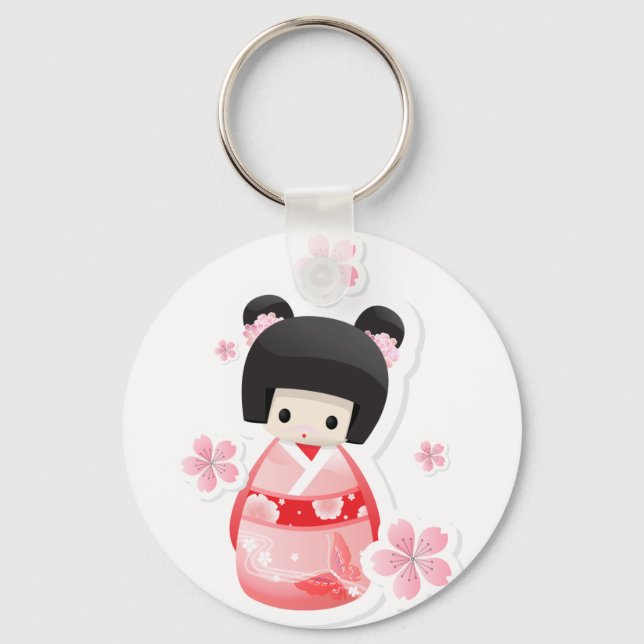 Japanese Geisha Doll - buns series Key Ring (Front)