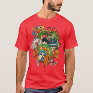 Japanese Geisha Girl and Dragon Cherry Blossom T-Shirt