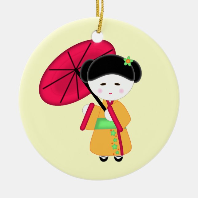 Japanese Geisha Girl Ceramic Tree Decoration (Front)