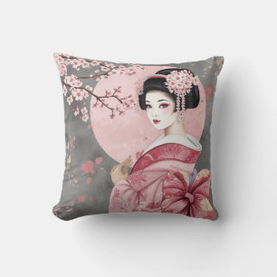 Japanese Geisha Girl & Cherry Blossoms Cushion