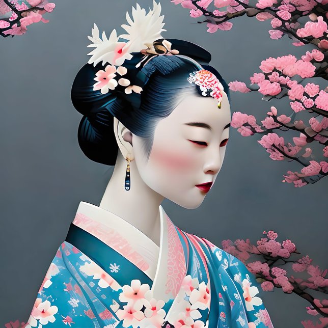 Japanese Geisha In A Cherry Blossom Garden Poster (Creator Uploaded)