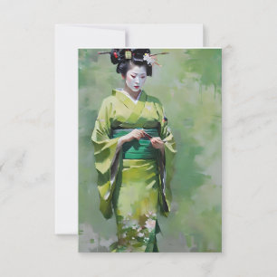 Japanese Geisha in Green A Portrait   Invitation